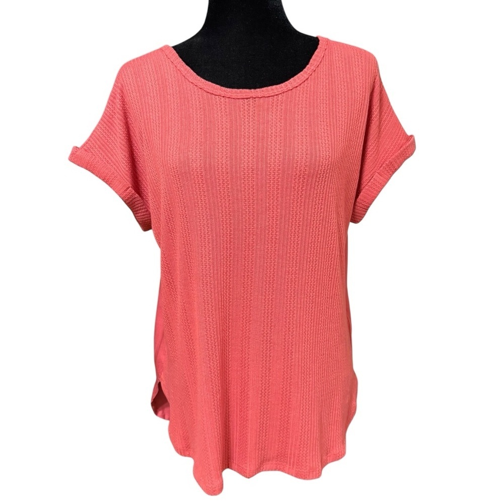 LuLaRoe Misty Top Small Coral Textured Knit Short Sleeve Tunic NWT